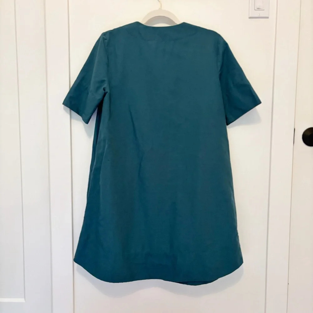COS Cotton Linen A-Line Shirt Dress Mini Teal Blue Size 4 Minimalist Classic - Picture 3 of 6